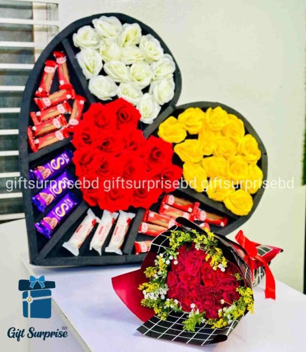 Heart-Shaped Flower & Chocolate Gift Set - Ultimate Romantic Surprise