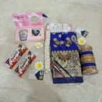 Royal Blue Saree Gift Hamper with Jewelry, Bangles, Chocolates & Pearl Necklace