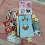 Premium Sky Blue Katan Saree Gift Hamper for Women