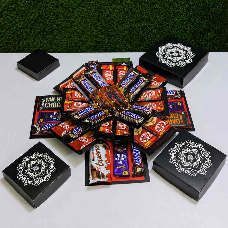 website_1x1_best_quality_under80KB Luxury Chocolate Explosion Box with Colorful Bangles - Image 1
